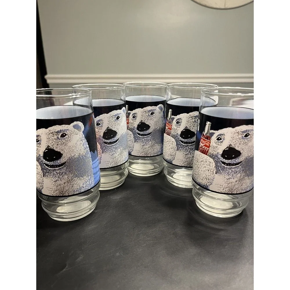 Coca Cola Always Cool Polar Bear Collectible Soda Vintage Glasses Cups Set of 5